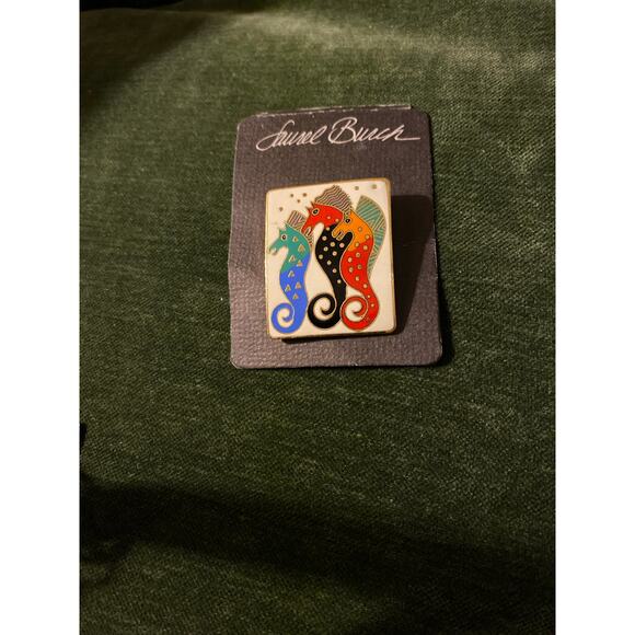 Laurel‎ Burch Sea Stallion Pin Brooch Gold Tone Cloisonné Jewelry Vintage - Picture 2 of 7